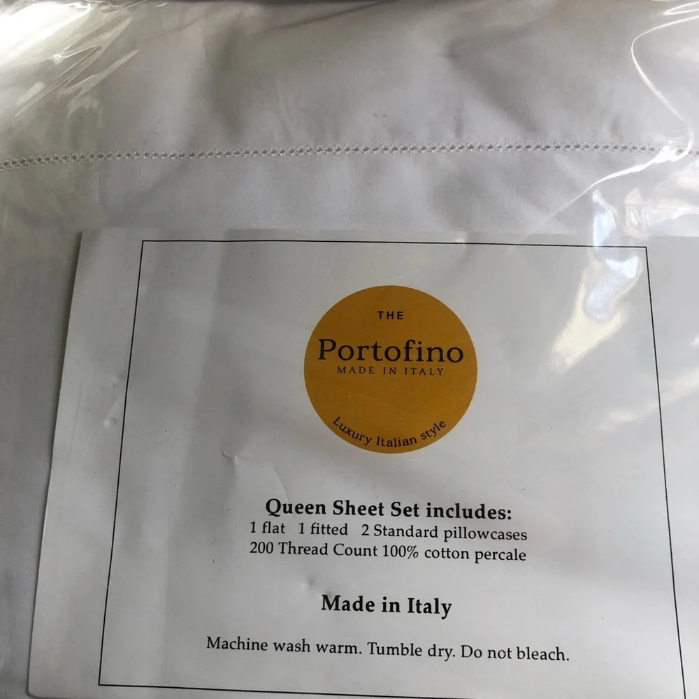 PORTOFINO Italy Embroidered Gray Scalloped QUEEN Size Cotton Sheet Set